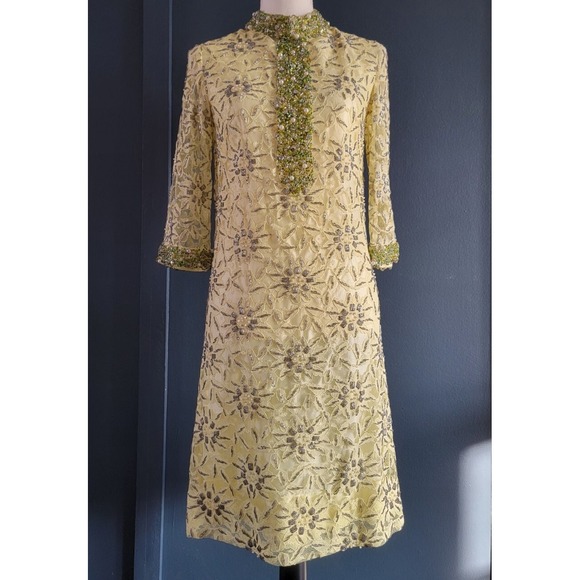 Vintage Valentina Ltd. 60-80s Beaded Lace Long Sleeve Formal Dress‎ Size XS